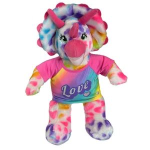 Build a Bear Triceratops Dinosaur Plush Rainbow‎ Multi-Color Hearts 17" BAB